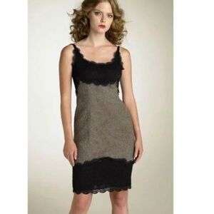 Diane Von Furstenberg Black and Taupe Lace Trim Sheath Dress